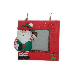 SMALL CHRISTMAS PICTURE FRAME WITH SANTA & CANDY CANE HANGABLE ORNAMENT 3.25"